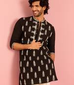 black thread embroidered mustang kurta | wedding eid festive wear
