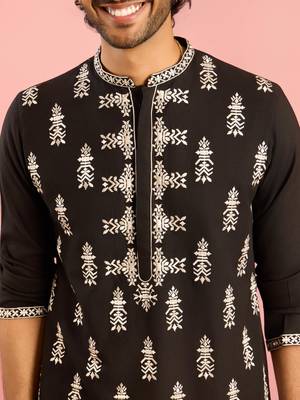 black thread embroidered mustang kurta | wedding eid festive wear 2
