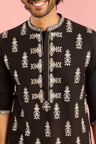 black thread embroidered mustang kurta | wedding eid festive wear