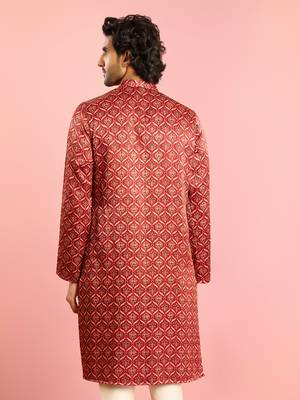 maroon silk blend kurta | all-over traditional ajrakh digital print design 5