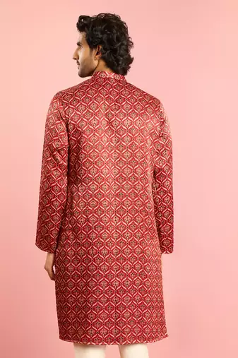 maroon silk blend kurta | all-over traditional ajrakh digital print design