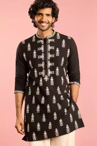 black thread embroidered mustang kurta | wedding eid festive wear