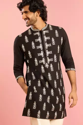 black thread embroidered mustang kurta | wedding eid festive wear