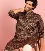 black silk blend kurta | traditional ajrakh digital print all-over design