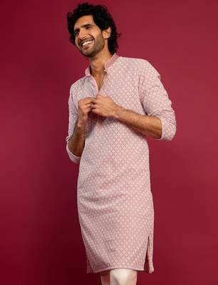 pink faux georgette thread embroidered long kurta | wedding festive wear 1