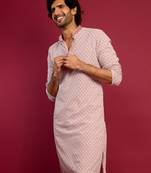 pink faux georgette thread embroidered long kurta | wedding festive wear