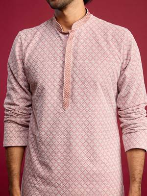 pink faux georgette thread embroidered long kurta | wedding festive wear 2