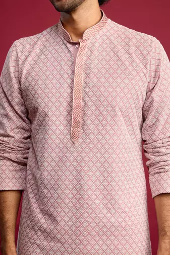 pink faux georgette thread embroidered long kurta | wedding festive wear