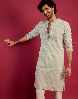 mint green faux georgette thread embroidered long kurta | wedding festive wear 1