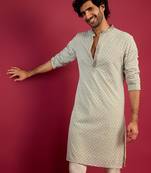 mint green faux georgette thread embroidered long kurta | wedding festive wear