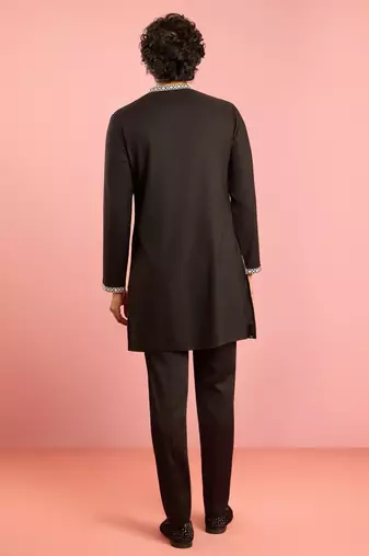 black embroidered kurta pant set | thread work geometric pattern ethnic wear