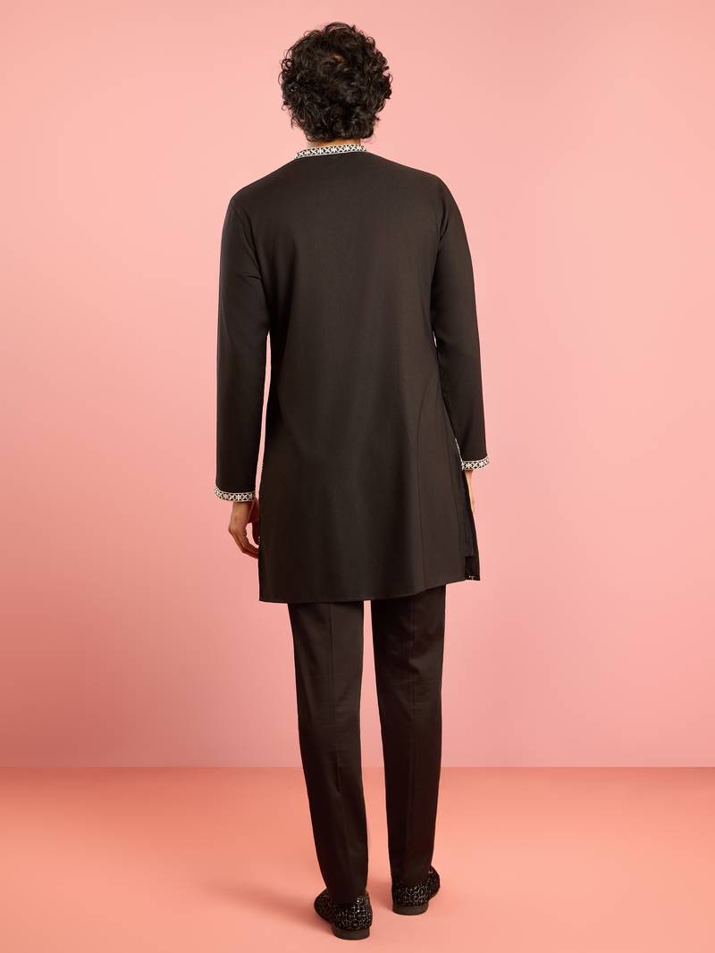 black embroidered kurta pant set | thread work geometric pattern ethnic wear