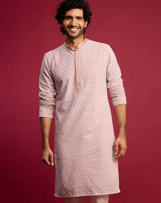 pink faux georgette thread embroidered long kurta | wedding festive wear 3