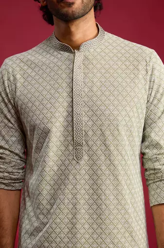 mint green faux georgette thread embroidered long kurta | wedding festive wear