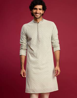 mint green faux georgette thread embroidered long kurta | wedding festive wear 3