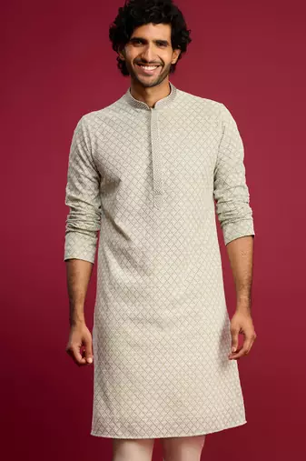 mint green faux georgette thread embroidered long kurta | wedding festive wear