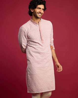 pink faux georgette thread embroidered long kurta | wedding festive wear 4