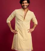 yellow faux georgette thread embroidered long kurta | wedding festive wear