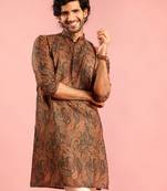 mehendi green cotton blend kurta | all-over paisley digital print design