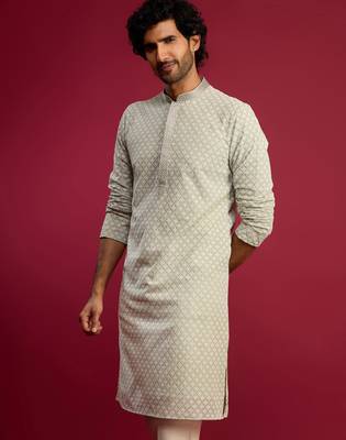 mint green faux georgette thread embroidered long kurta | wedding festive wear 4