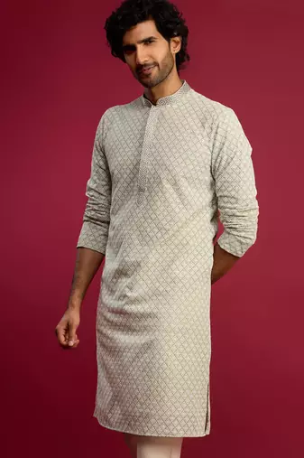 mint green faux georgette thread embroidered long kurta | wedding festive wear