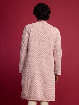 pink faux georgette thread embroidered long kurta | wedding festive wear 5
