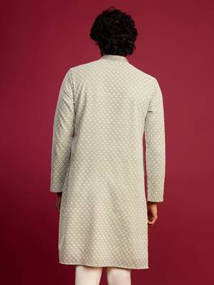 mint green faux georgette thread embroidered long kurta | wedding festive wear 5