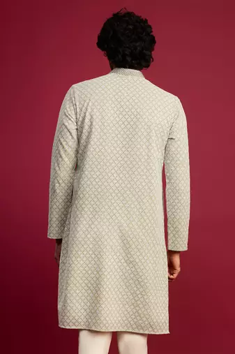 mint green faux georgette thread embroidered long kurta | wedding festive wear