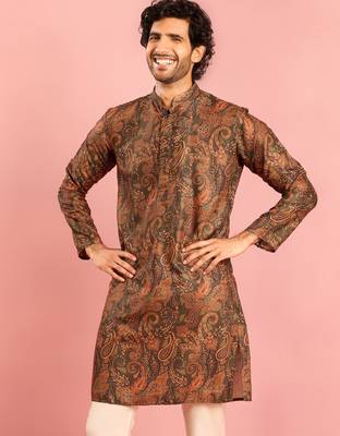mehendi green cotton blend kurta | all-over paisley digital print design 3