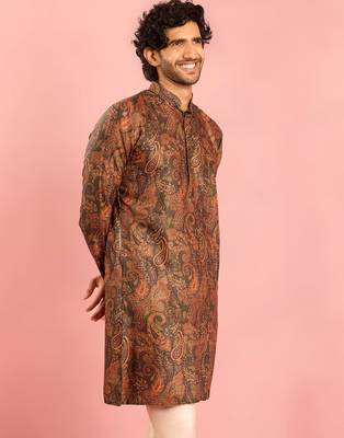 mehendi green cotton blend kurta | all-over paisley digital print design 4