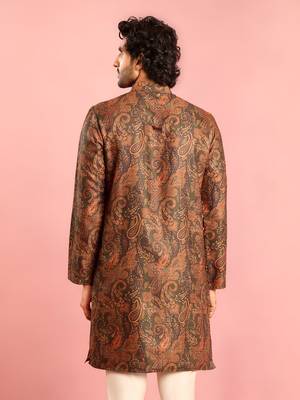 mehendi green cotton blend kurta | all-over paisley digital print design 5