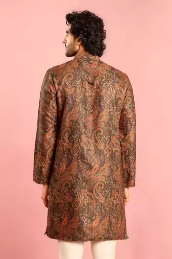 mehendi green cotton blend kurta | all-over paisley digital print design