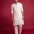 white viscose long kurta with mirror work & thread embroidery, cream viscose pyjama | festive wedding set