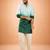 bottle green ombre silk blend sequin kurta with cream fine satin wide leg palazzo | festive set