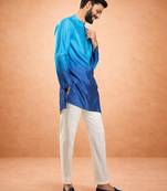 blue ombre silk blend sequin kurta with cream silk pant | wedding festive set