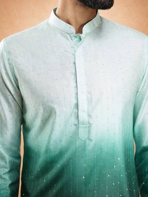 bottle green ombre silk blend sequin kurta with cream fine satin wide leg palazzo | festive set 2