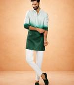 bottle green ombre silk blend sequin kurta with cream silk pant | festive wedding set