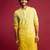 Vastramay men yellow ombre cotton blend kurta | all-over mirror work & digital print | knee length straight