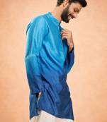 Vastramay men blue silk blend ombre sequin kurta | mid-length thigh cut | all-over geometric sequin
