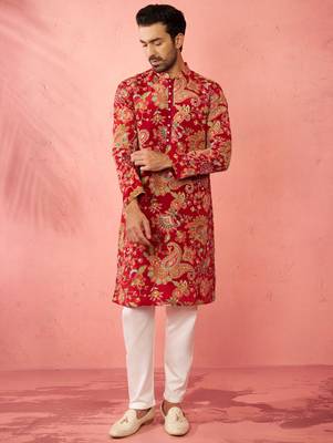 maroon crepe zari embroidered kurta pyjama set | diwali festive wedding wear 1