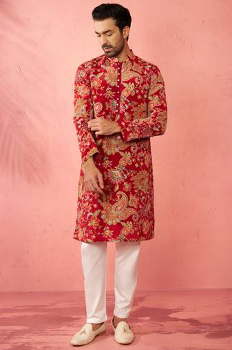 maroon crepe zari embroidered kurta pyjama set | diwali festive wedding wear