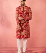 maroon crepe zari embroidered kurta pyjama set | diwali festive wedding wear