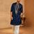 navy blue embroidered silk blend kurta with cream wide leg palazzo | wedding & festive wear