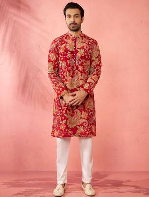 maroon crepe zari embroidered kurta pyjama set | diwali festive wedding wear 3
