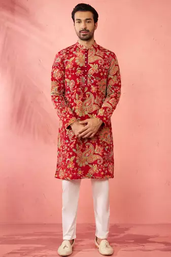 maroon crepe zari embroidered kurta pyjama set | diwali festive wedding wear