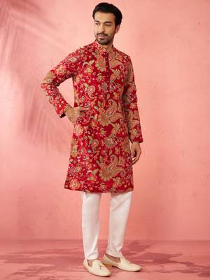 maroon crepe zari embroidered kurta pyjama set | diwali festive wedding wear 4