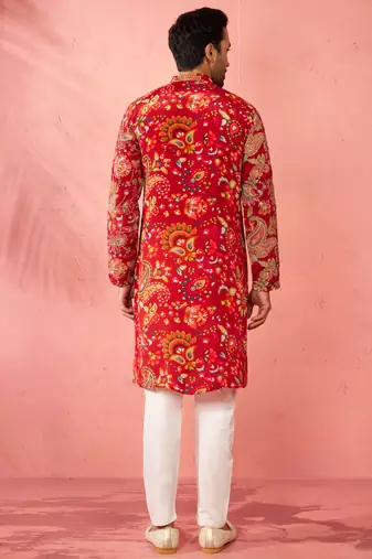 maroon crepe zari embroidered kurta pyjama set | diwali festive wedding wear
