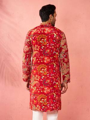 maroon printed & embroidered crepe kurta | diwali wedding festive wear 5