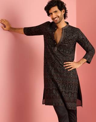 black kashmiri embroidered georgette kurta | wedding eid festive wear 1