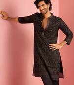 black kashmiri embroidered georgette kurta | wedding eid festive wear